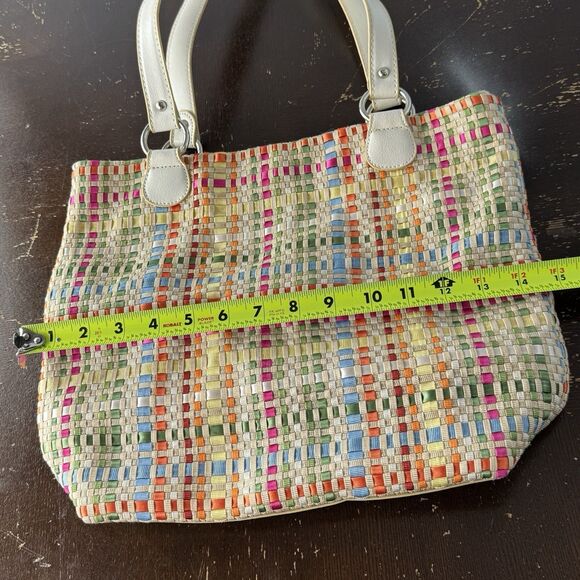 Lina Handbag Tote Purse Weave Pattern Magnetic Snap Interior Pockets Multicolor - Picture 2 of 8